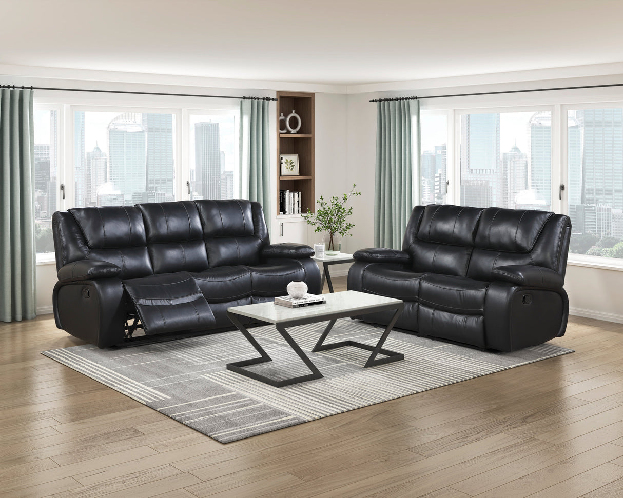 Ellicott Black Genuine Leather Double Reclining Love Seat by Homelegance at Eve Furniture