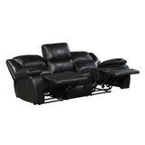 Ellicott Black Genuine Leather Double Reclining Sofa by Homelegance at Eve Furniture
