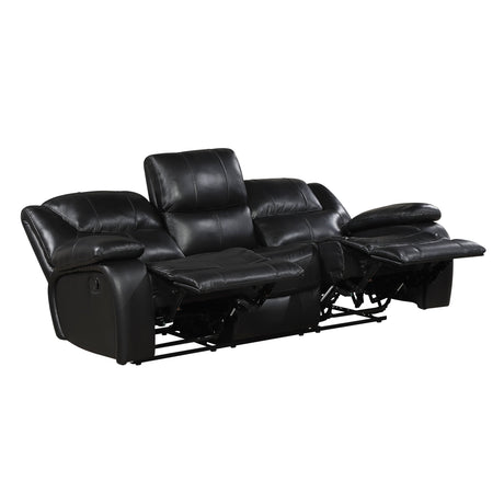 Ellicott Black Genuine Leather Double Reclining Sofa by Homelegance at Eve Furniture