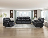 Ellicott Black Genuine Leather Double Reclining Sofa by Homelegance at Eve Furniture