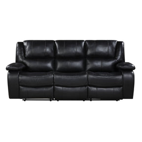 Ellicott Black Genuine Leather Double Reclining Sofa by Homelegance at Eve Furniture