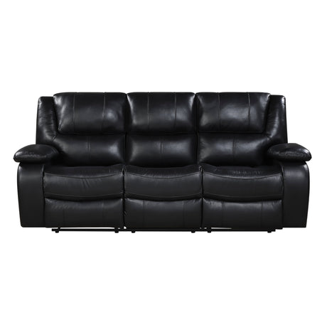 Ellicott Black Genuine Leather Double Reclining Sofa by Homelegance at Eve Furniture