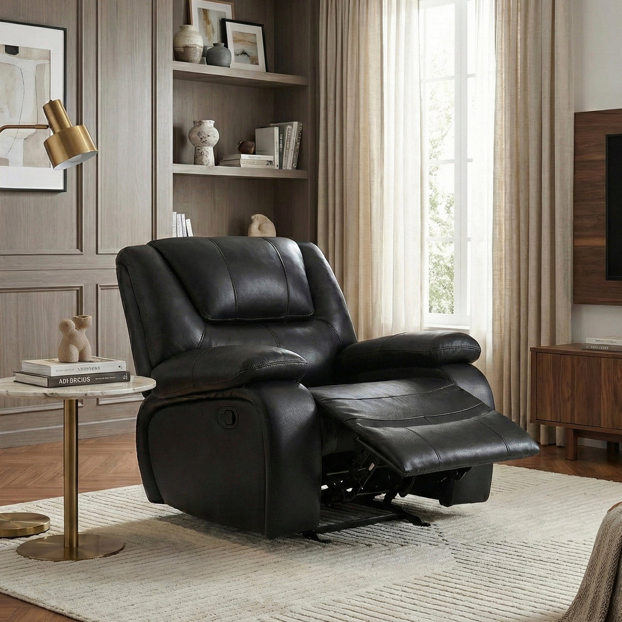 Ellicott Black Genuine Leather Glider Reclining Chair by Homelegance at Eve Furniture