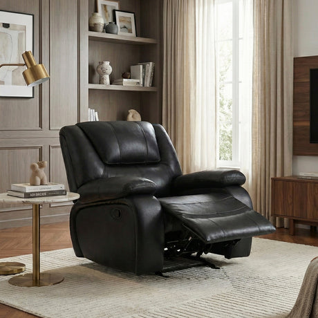 Ellicott Black Genuine Leather Glider Reclining Chair by Homelegance at Eve Furniture