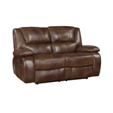 Ellicott Brown Leather Double Reclining Loveseat by Homelegance at Eve Furniture