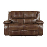 Ellicott Brown Leather Double Reclining Loveseat by Homelegance at Eve Furniture