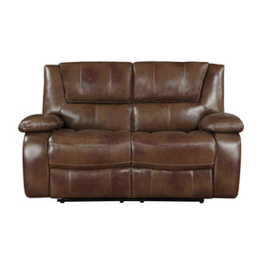 Ellicott Brown Leather Double Reclining Loveseat by Homelegance at Eve Furniture