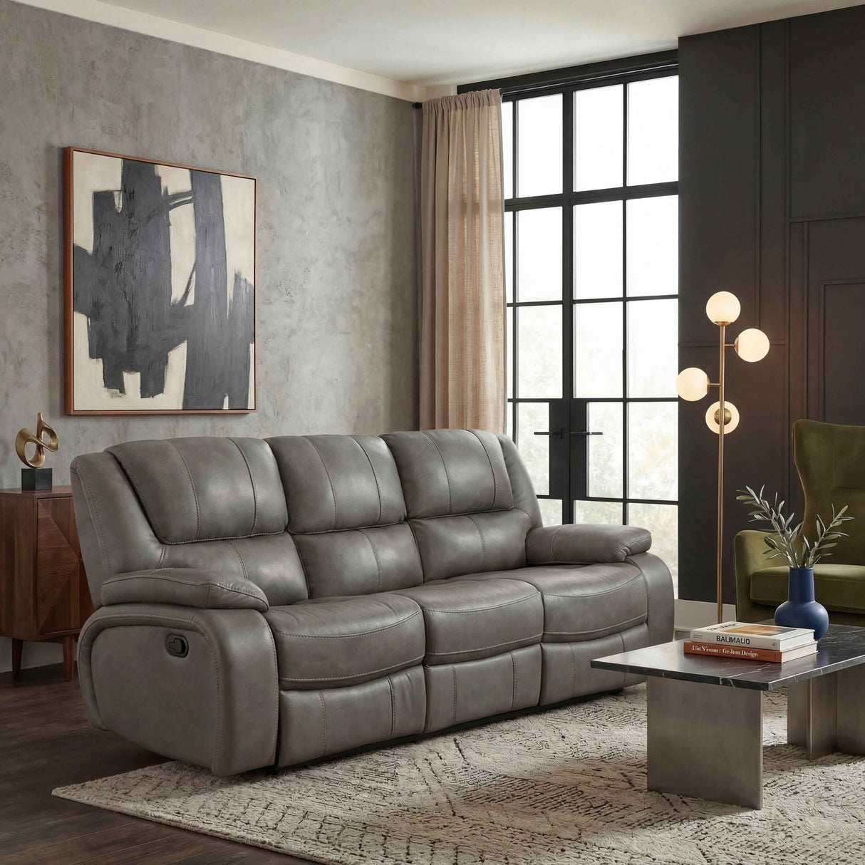 Ellicott Gray Double Reclining Sofa by Homelegance at Eve Furniture