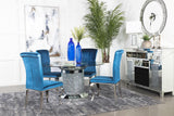 Ellie Mirror/Teal 5-Piece Cylinder Pedestal Dining Set