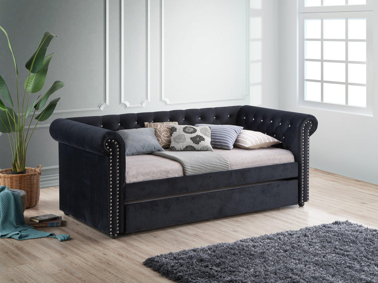 Ellie Black Velvet Twin Daybed with Trundle by Crown Mark at Eve Furniture