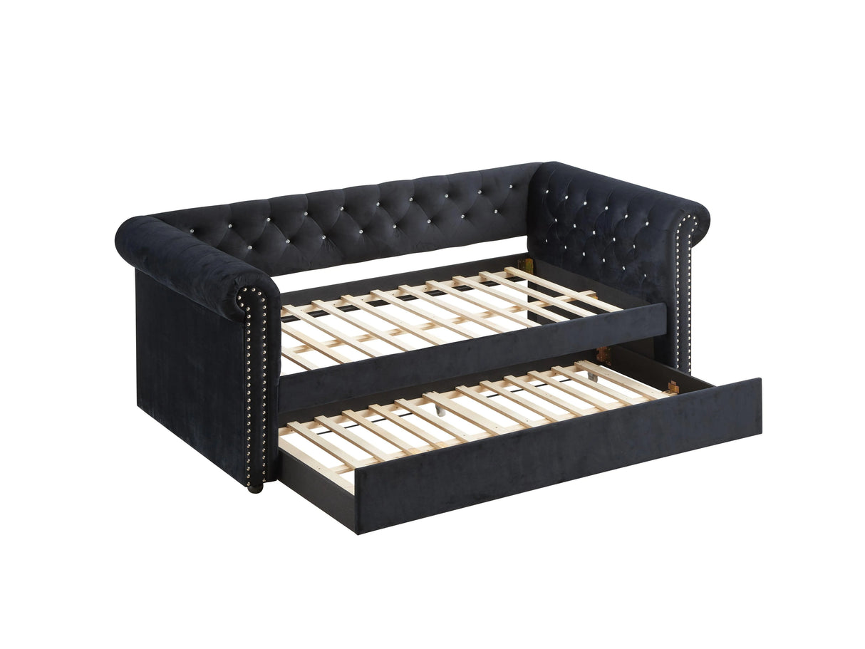 Ellie Black Velvet Twin Daybed with Trundle by Crown Mark at Eve Furniture