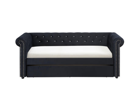 Ellie Black Velvet Twin Daybed with Trundle by Crown Mark at Eve Furniture