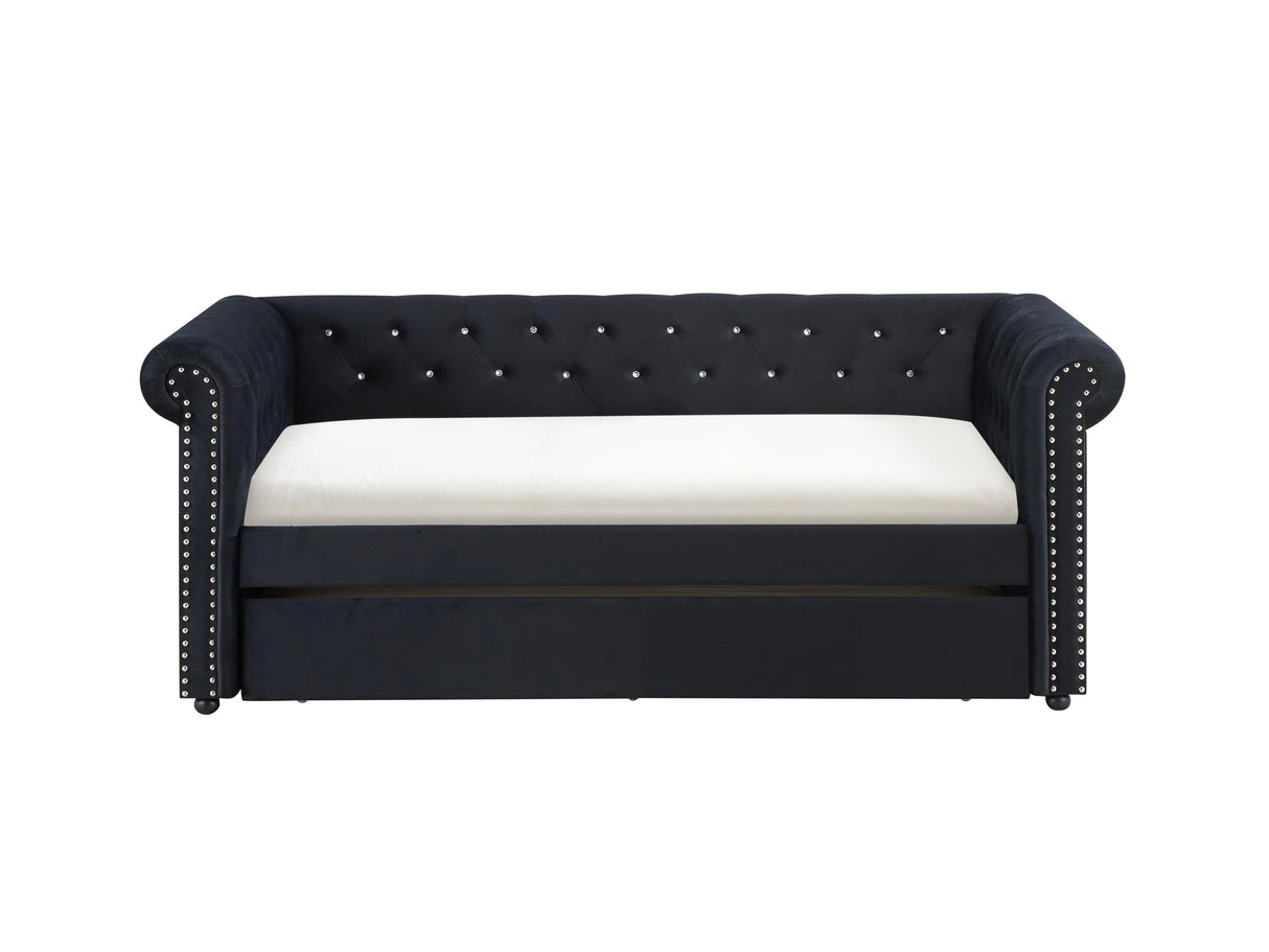Ellie Black Velvet Twin Daybed with Trundle by Crown Mark at Eve Furniture