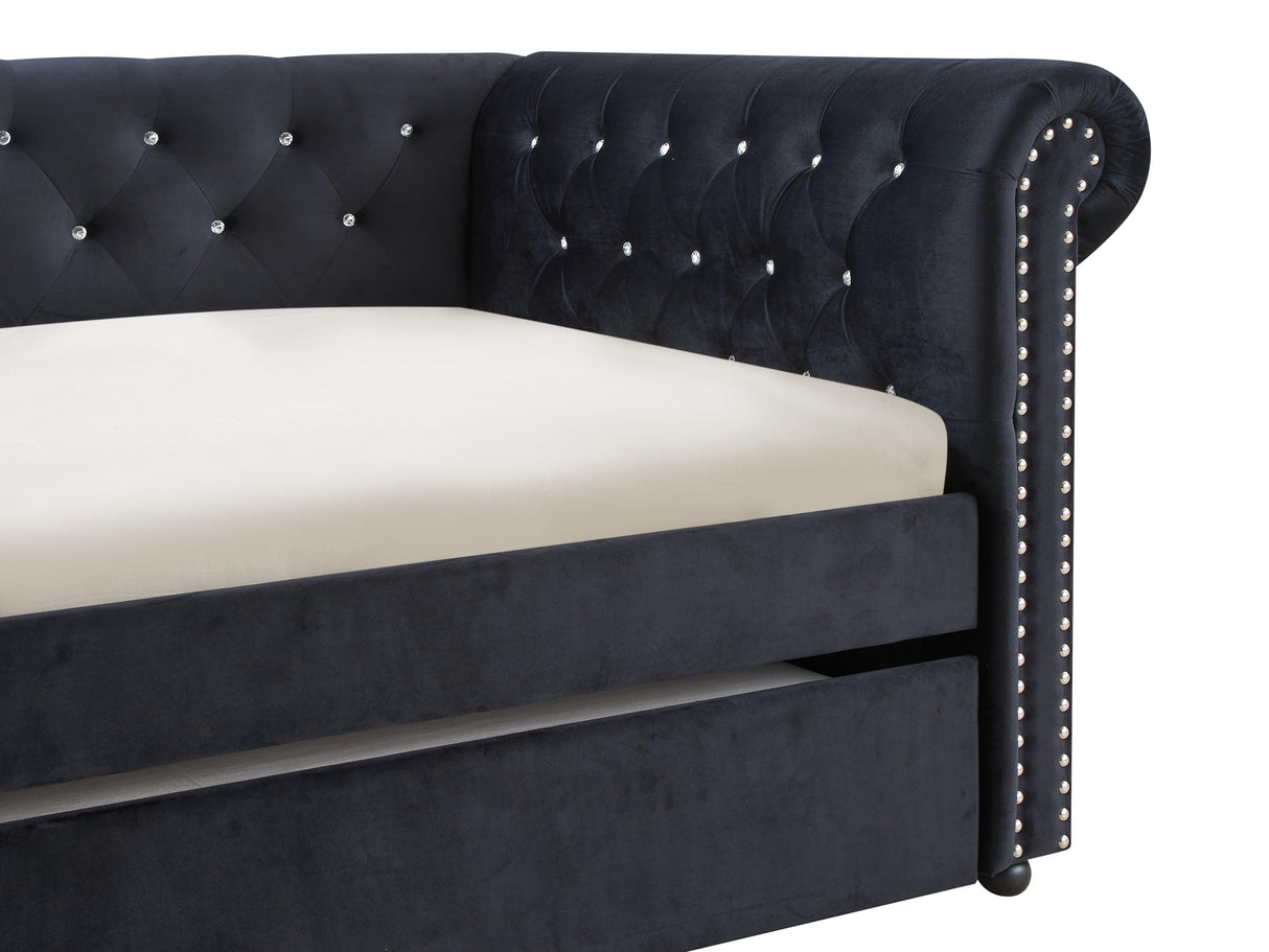 Ellie Black Velvet Twin Daybed with Trundle by Crown Mark at Eve Furniture