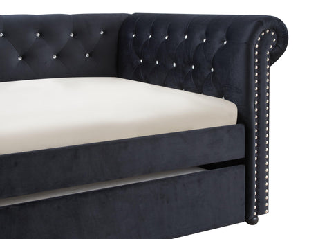 Ellie Black Velvet Twin Daybed with Trundle by Crown Mark at Eve Furniture