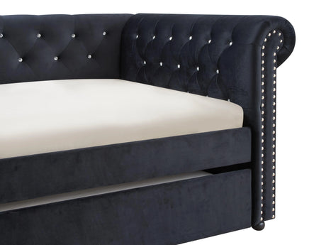 Ellie Black Velvet Twin Daybed with Trundle by Crown Mark at Eve Furniture
