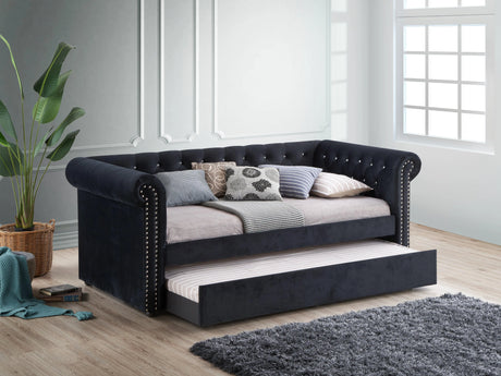 Ellie Black Velvet Twin Daybed with Trundle by Crown Mark at Eve Furniture