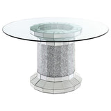 Ellie Mirror Cylinder Pedestal Glass Top Dining Table