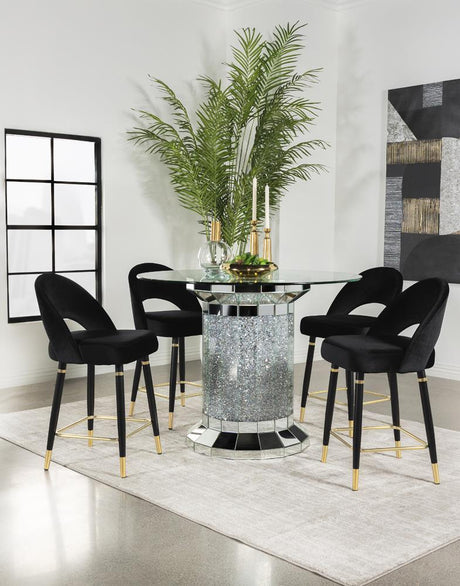 Ellie Mirror/Black 5-Piece Pedestal Counter Height Dining Set by Coaster at Eve Furniture