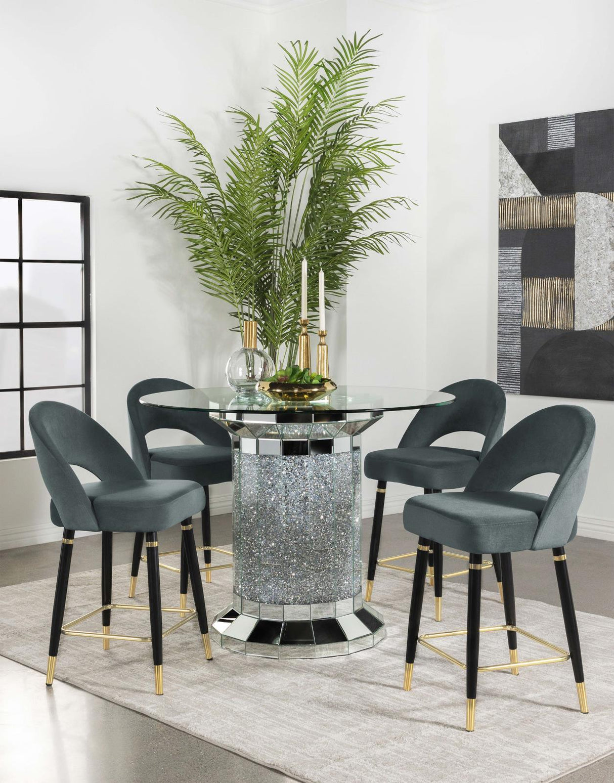 Ellie Mirror/Gray 5-Piece Pedestal Counter Height Dining Set by Coaster at Eve Furniture