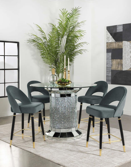 Ellie Mirror/Gray 5-Piece Pedestal Counter Height Dining Set by Coaster at Eve Furniture