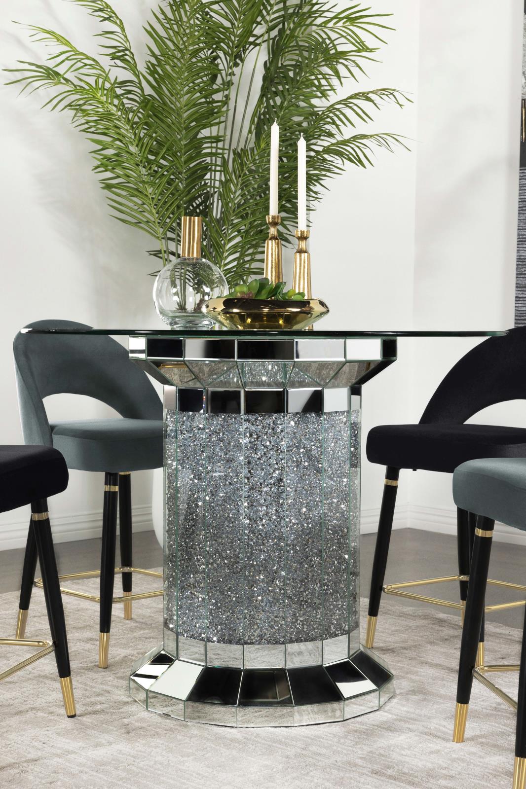 Ellie Mirror Pedestal Round Glass Top Counter Height Table