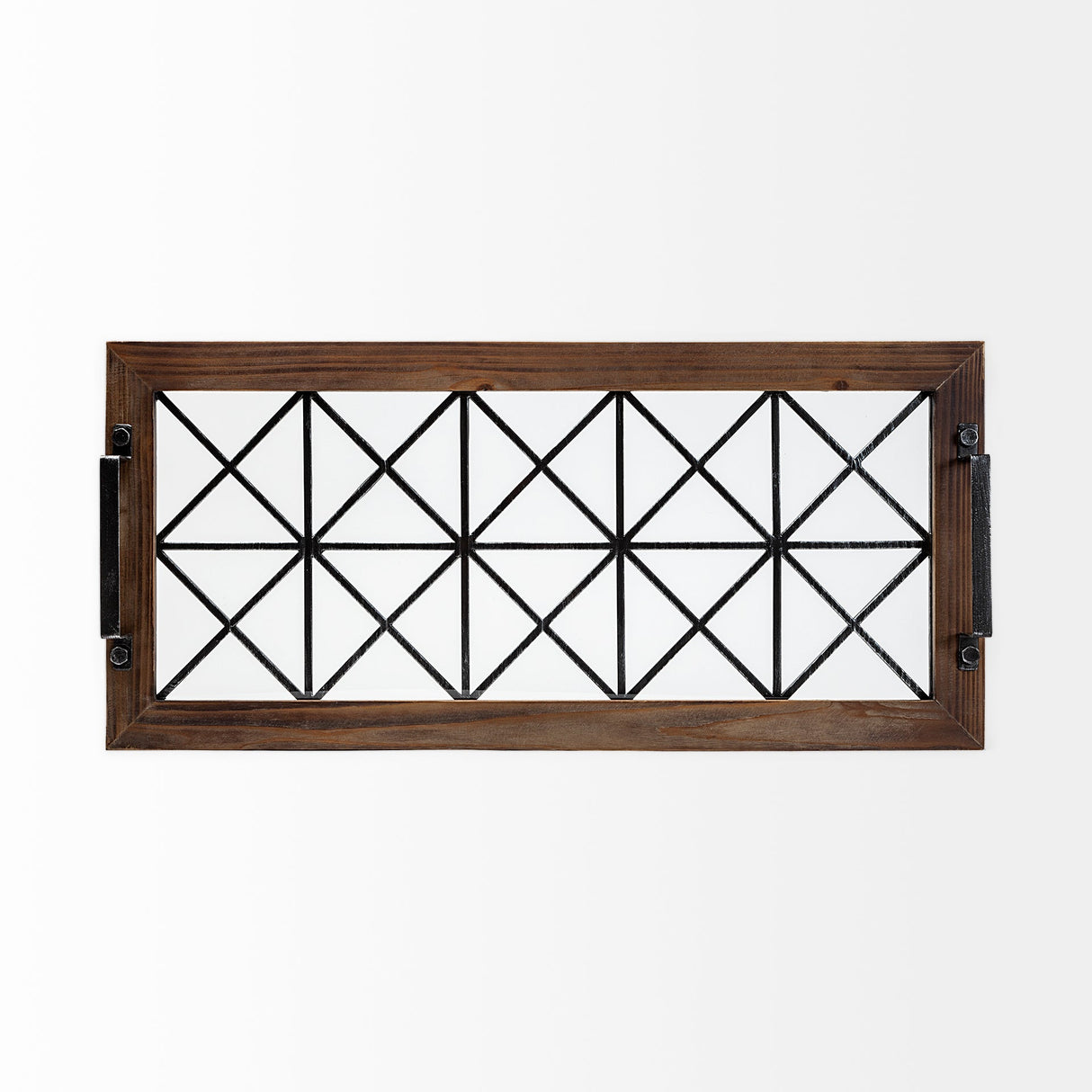 Ellingson 28L x 13W Black Rectangular Metal Glass Wood Bottom Tray by Mercana at Eve Furniture