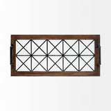 Ellingson 28L x 13W Black Rectangular Metal Glass Wood Bottom Tray by Mercana at Eve Furniture