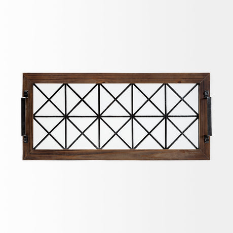 Ellingson Black Rectangular Metal Glass Wood Bottom Tray by Mercana at Eve Furniture