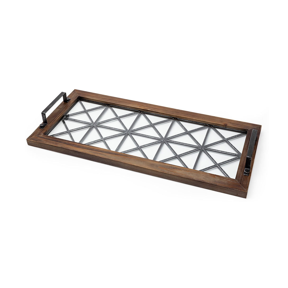 Ellingson Black Rectangular Metal Glass Wood Bottom Tray by Mercana at Eve Furniture