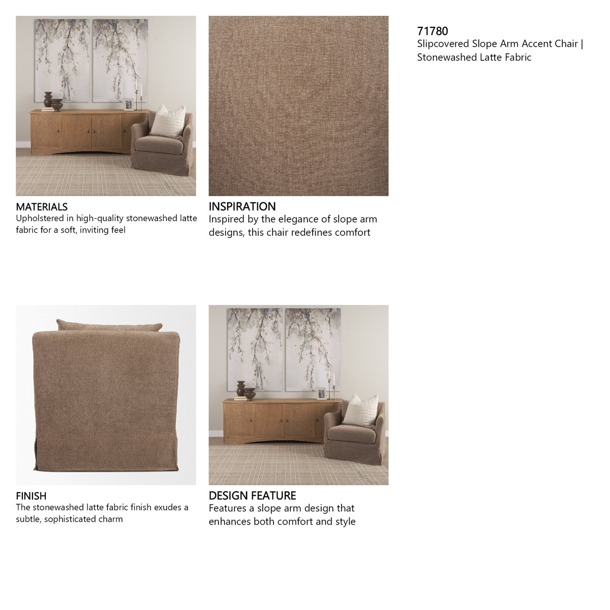 Ellington Slipcovered Slope Arm Accent Chair | Stonewashed Latte Fabric by Mercana at Eve Furniture