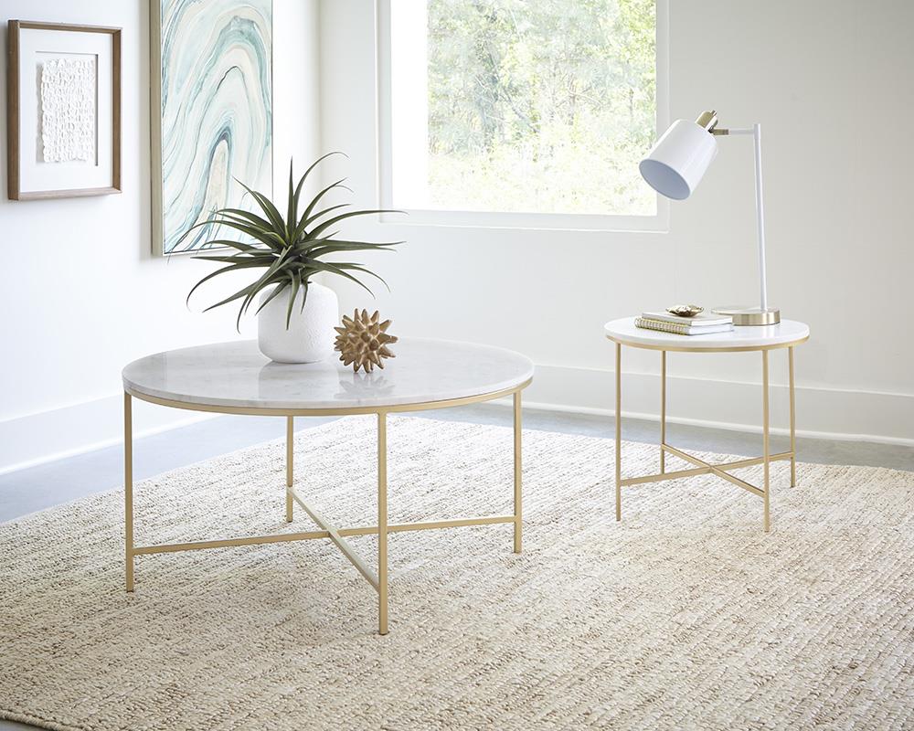 Ellison White/Gold Round X-cross Coffee Table