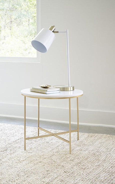 Ellison Round X-cross End Table White/Gold