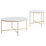 Ellison White and Gold 2-Piece Round Marble Coffee and End Table Set by Coaster at Eve Furniture