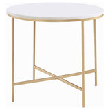 Ellison White and Gold 2-Piece Round Marble Coffee and End Table Set by Coaster at Eve Furniture