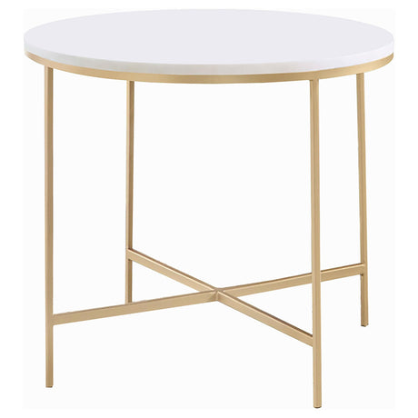 Ellison White and Gold 2-Piece Round Marble Coffee and End Table Set by Coaster at Eve Furniture