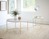 Ellison White and Gold 2-Piece Round Marble Coffee and End Table Set by Coaster at Eve Furniture