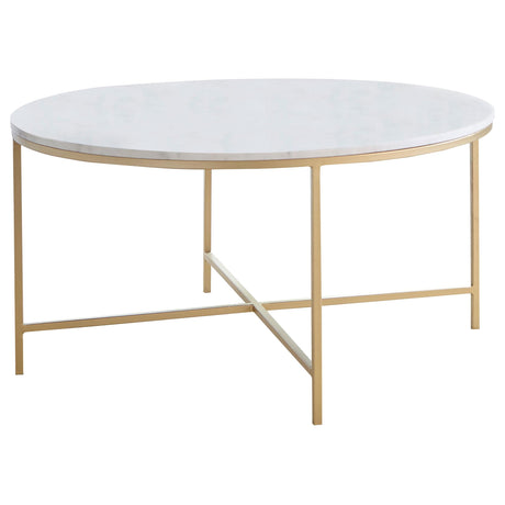 Ellison White and Gold 3-Piece Round Marble Coffee and End Table Set by Coaster at Eve Furniture