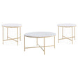 Ellison White and Gold 3-Piece Round Marble Coffee and End Table Set by Coaster at Eve Furniture