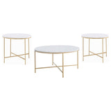 Ellison White and Gold 3-Piece Round Marble Coffee and End Table Set by Coaster at Eve Furniture