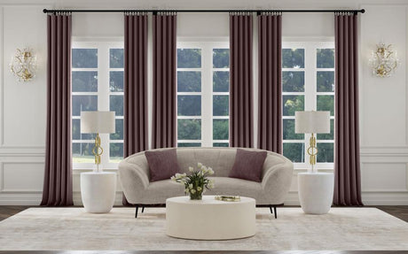 Ellorie Beige Upholstered Channel Back Curved Loveseat by Coaster at Eve Furniture