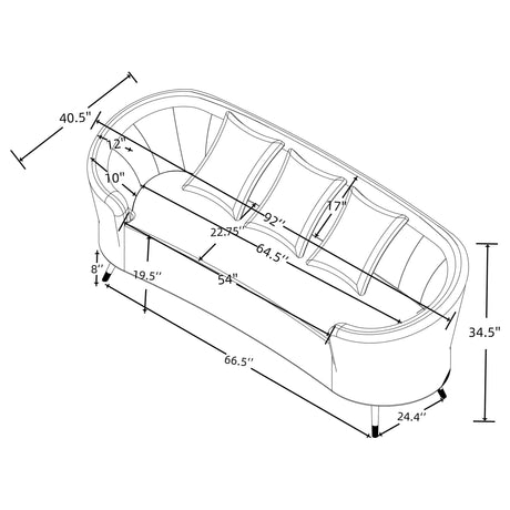 Ellorie Beige Upholstered Channel Back Curved Sofa by Coaster at Eve Furniture