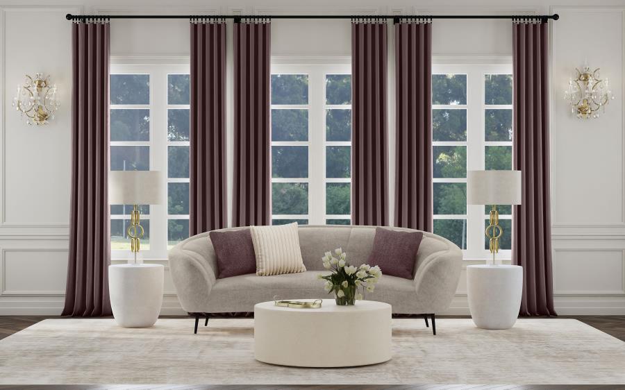 Ellorie Beige Upholstered Channel Back Curved Sofa by Coaster at Eve Furniture