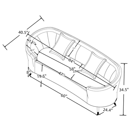 Ellorie Beige Upholstered Channel Back Curved Loveseat by Coaster at Eve Furniture