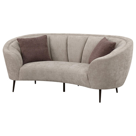 Ellorie Beige Upholstered Channel Back Curved Loveseat by Coaster at Eve Furniture