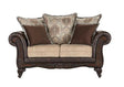 Elmbrook Brown Upholstered Rolled Arm Loveseat with Intricate Wood Carvings by Coaster at Eve Furniture