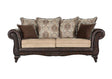 Elmbrook Brown Upholstered Rolled Arm Sofa with Intricate Wood Carvings by Coaster at Eve Furniture