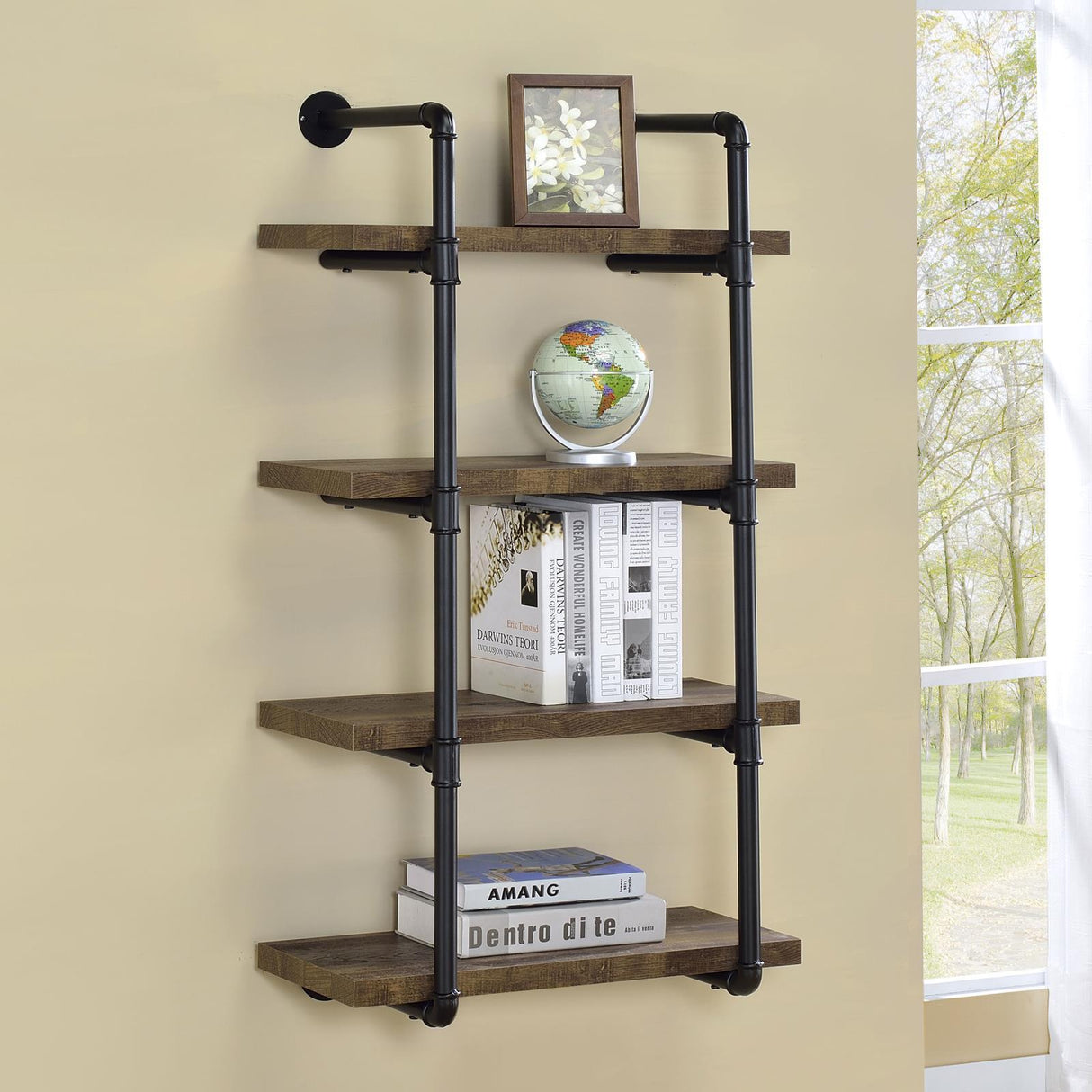 Elmcrest 24-inch Wall Shelf Black/Rustic Oak by Coaster at Eve Furniture