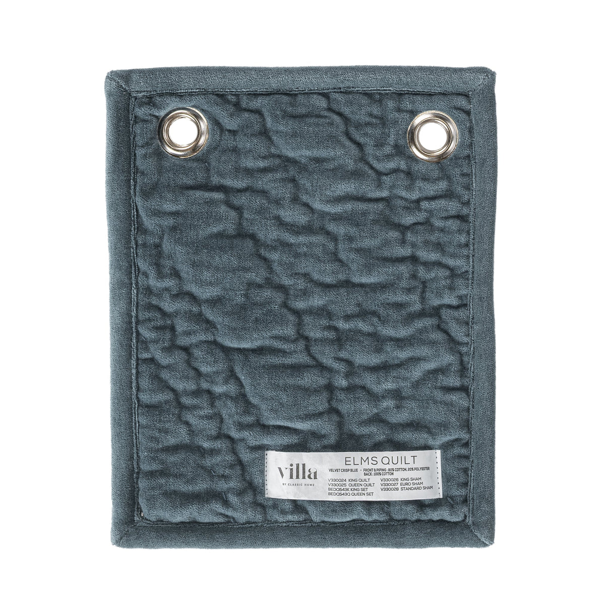 Elms Crisp Blue Velvet Quilt Collection by Classic Home at Eve Furniture