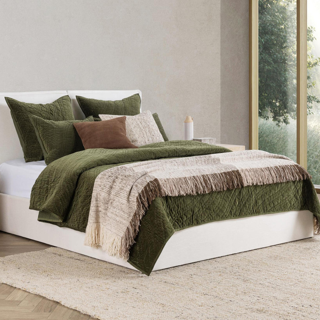 Elms Loden Green Velvet Quilt Collection by Classic Home at Eve Furniture